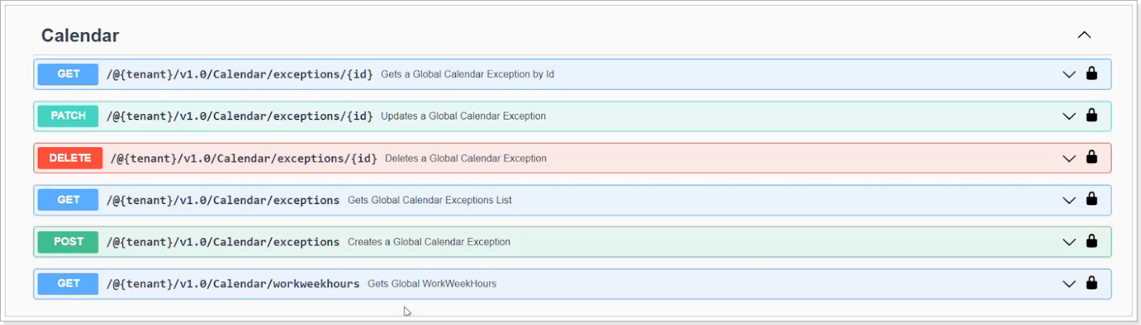 Work via API to the Calendar Exceptions section in PPM Express