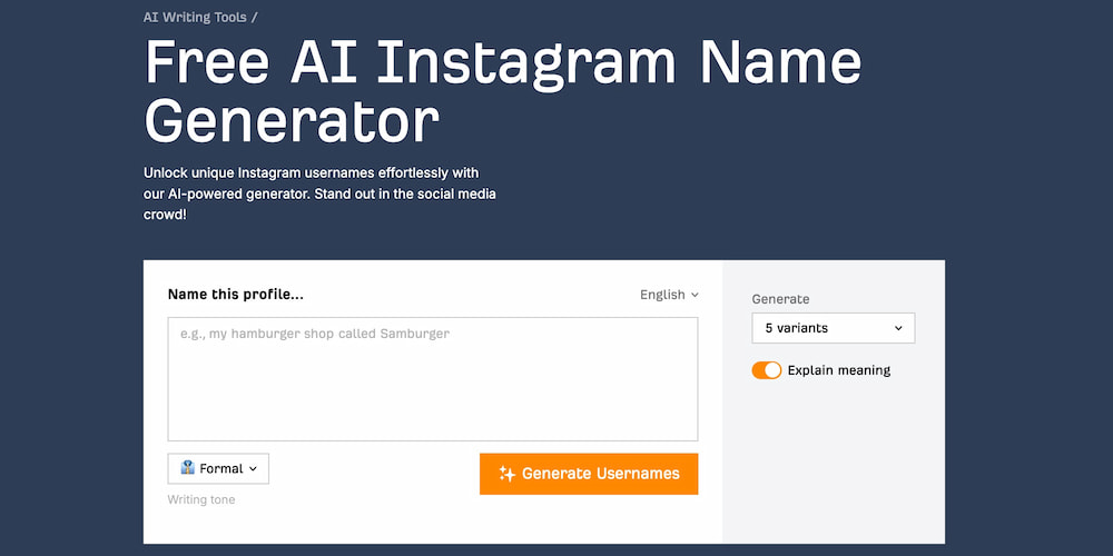 Ahrefs’s AI Instagram Name Generator