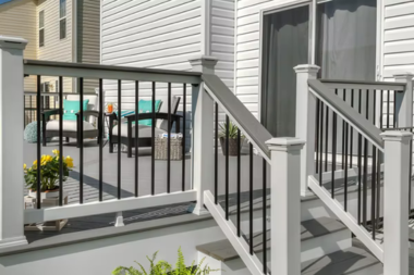 trex select railing composite deck outdoor living area with stairs custom built michigan