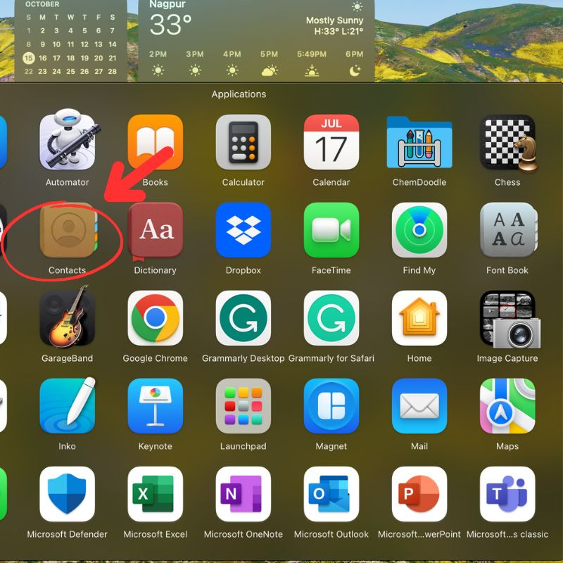 Opening the Contacts app on Mac