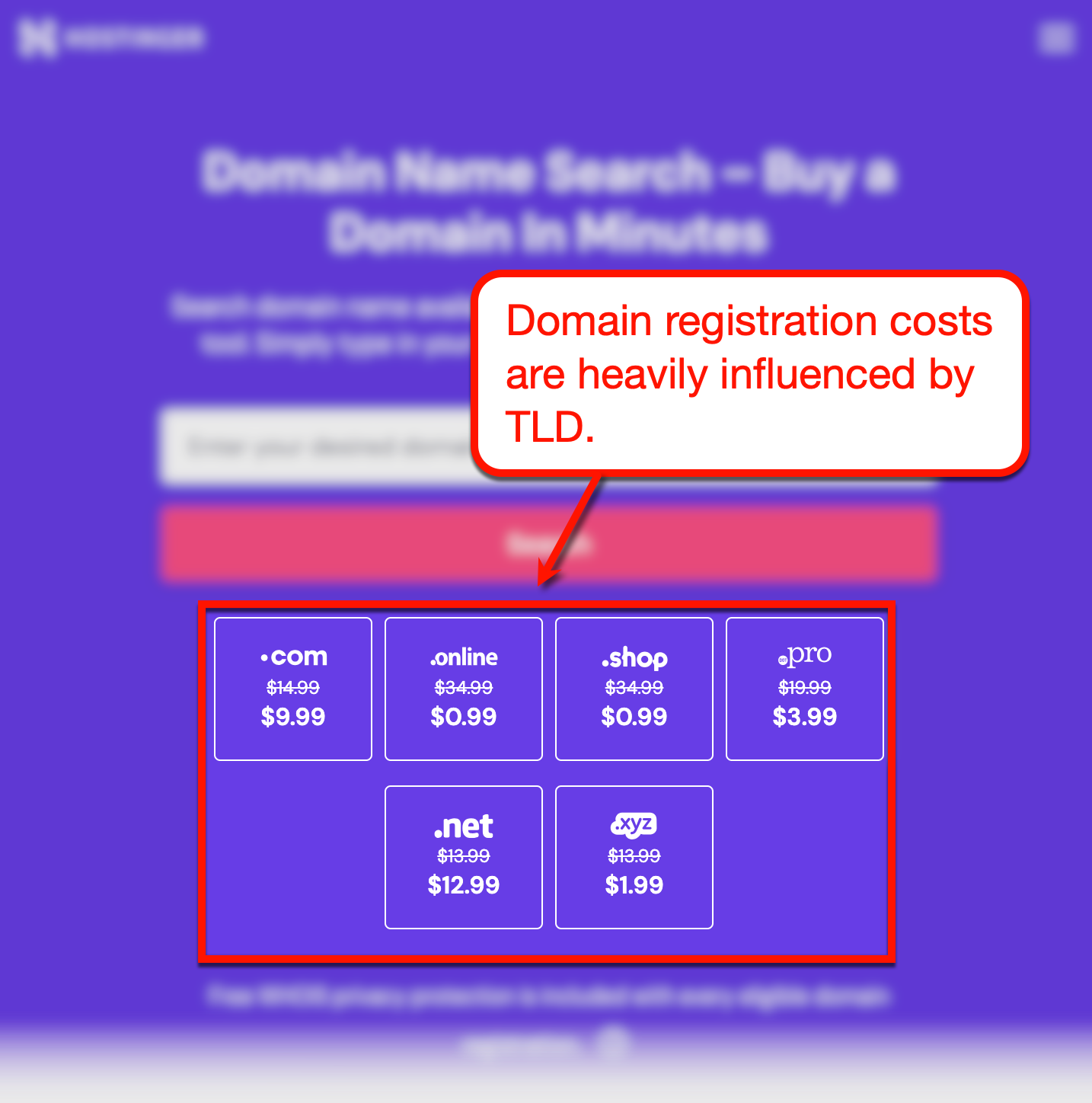 Hostinger domain registration price per TLD