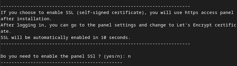 enable or disable SSL for aaPanel for Debian