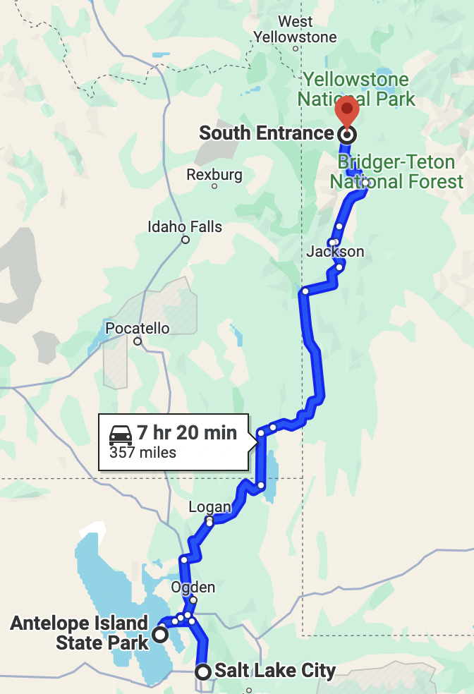 Ideal route for a Salt Lake City to Yellowstone road trip
