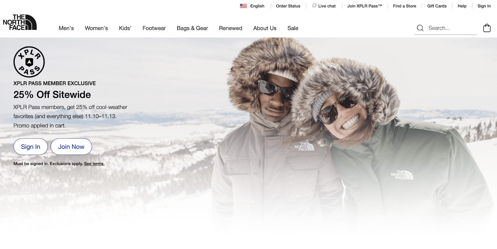The North Face homepage