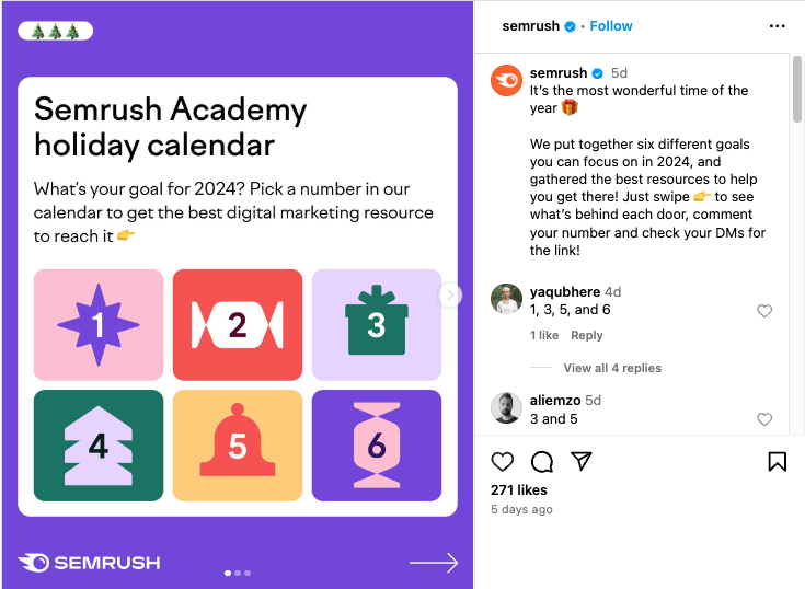 Semrush holiday content on Instagram