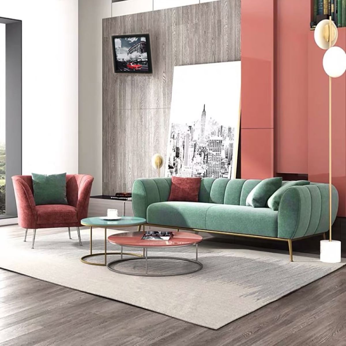 Modern Green Velvet Upholstered Sofa from Homary