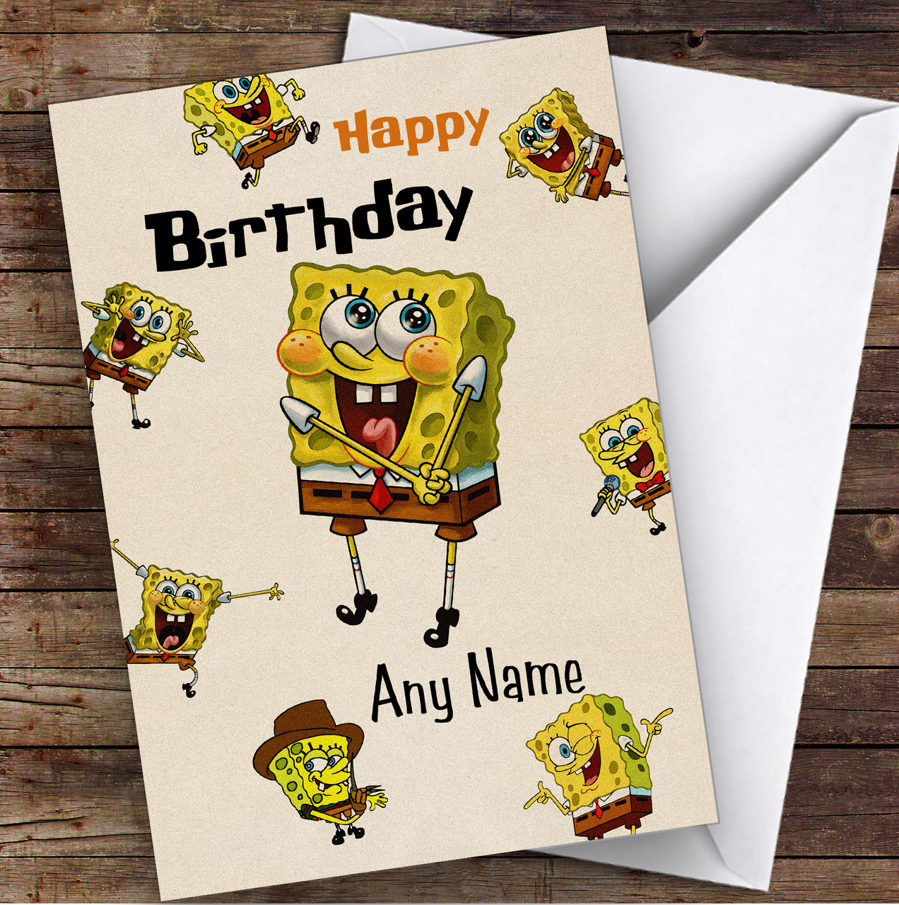 Spongebob SquarePants Vintage Children's Kids Personalized Birthday Card -  Red Heart Print