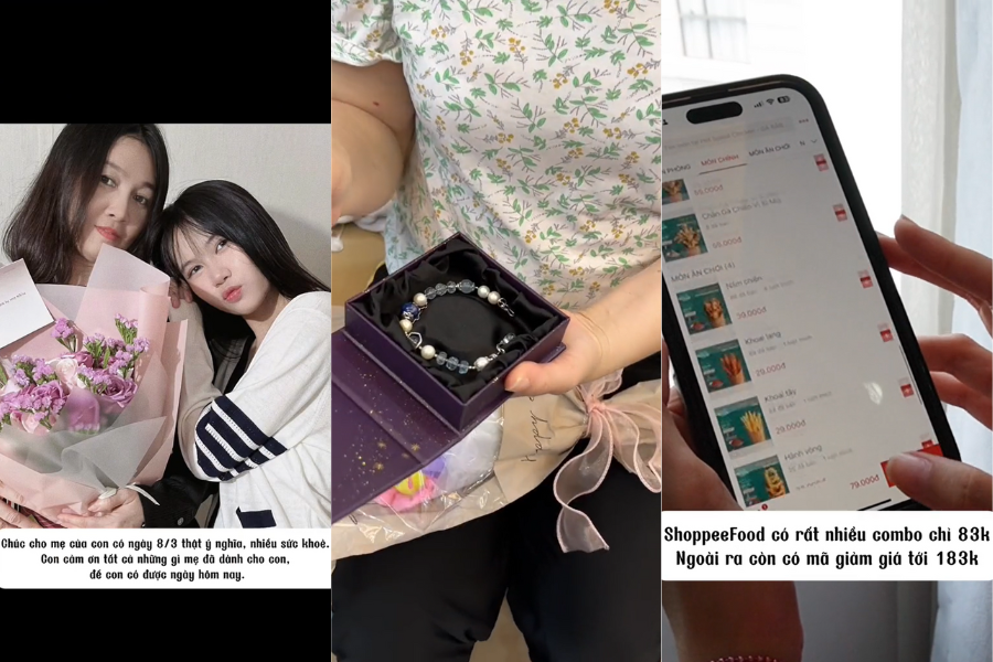 A collage of a person holding a box of jewelryDescription automatically generated