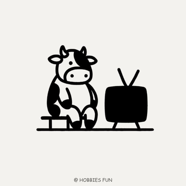 Easy Cow Watching TV Drawing