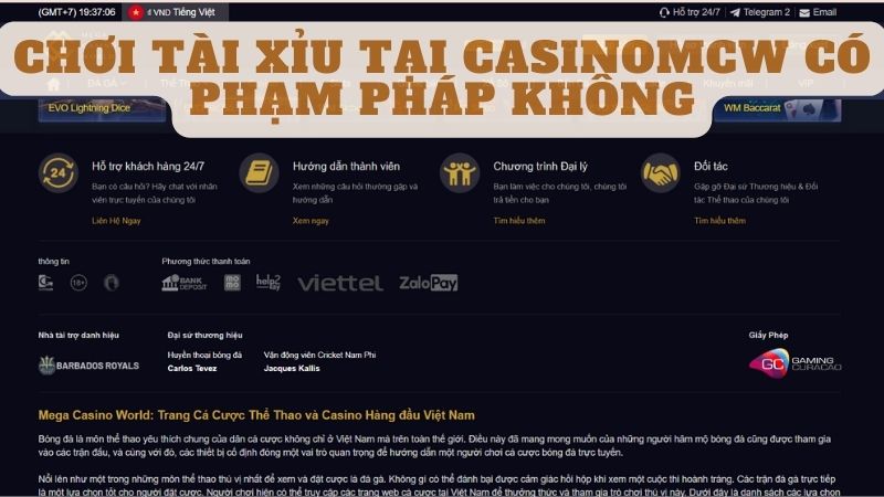 Chơi tài xỉu online tại casinomcw có phạm pháp không