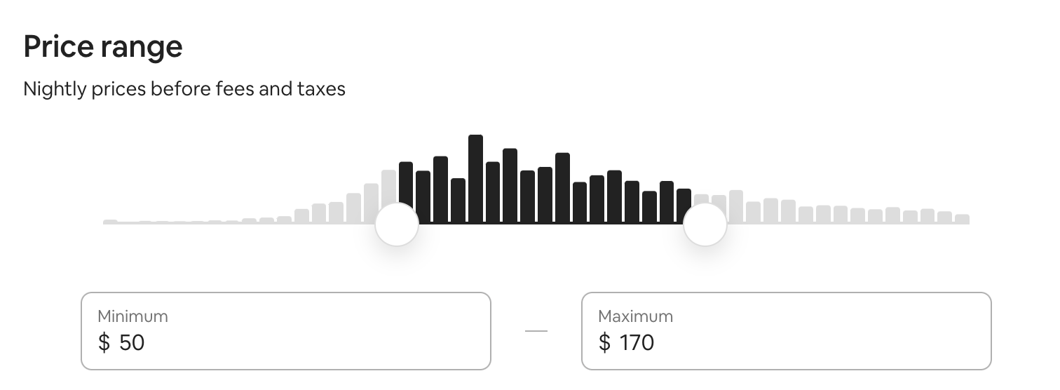 The price range selection filter range slider too on Airbnb’s website
