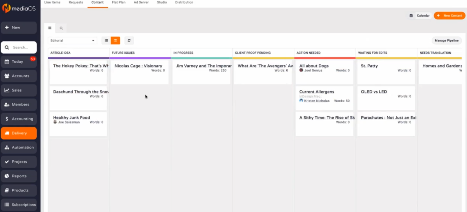 Article board content pipeline in MediaOS