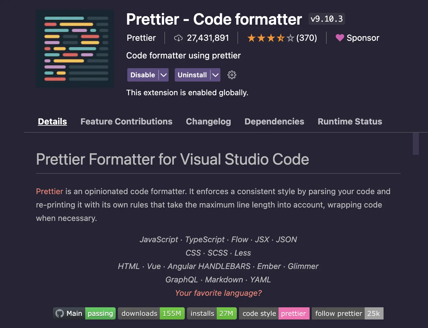 Prettier extension visual studio code
