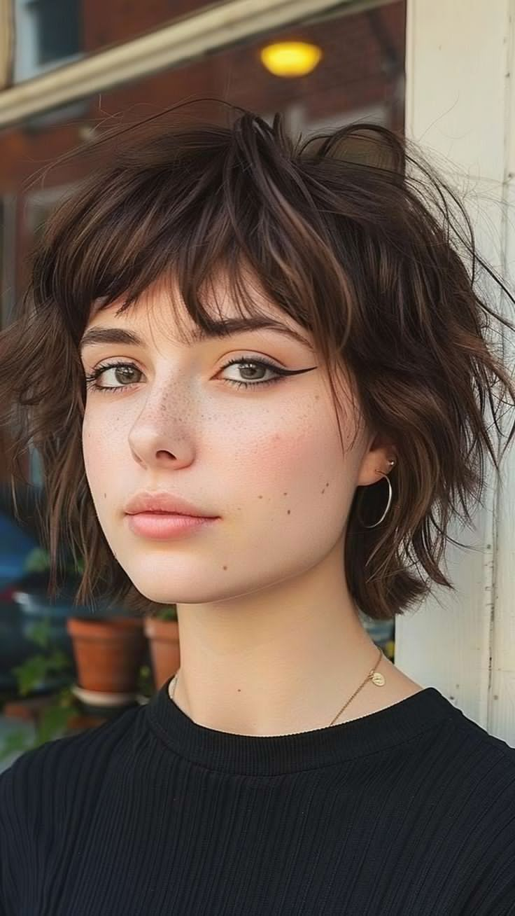 Picture of a lady wearing the  Short Hair With Bangs style 