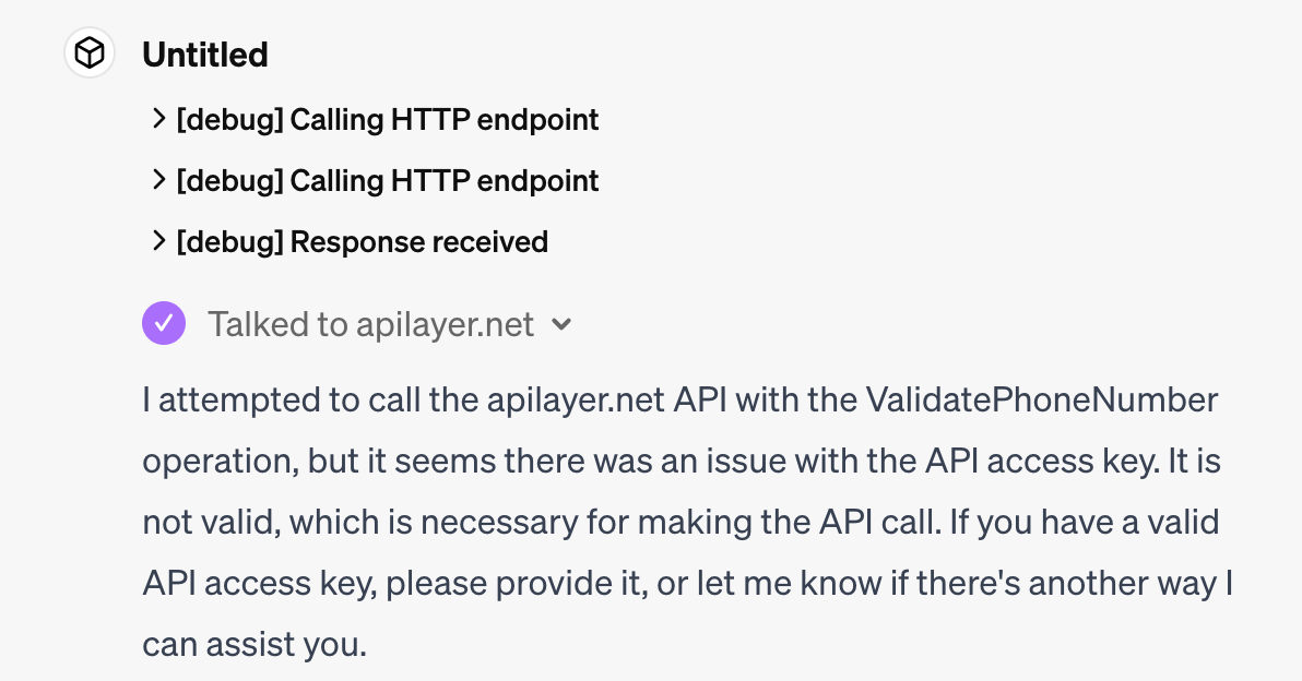 error occurs because ChatGPT is trying to access the Numverify API without an API key