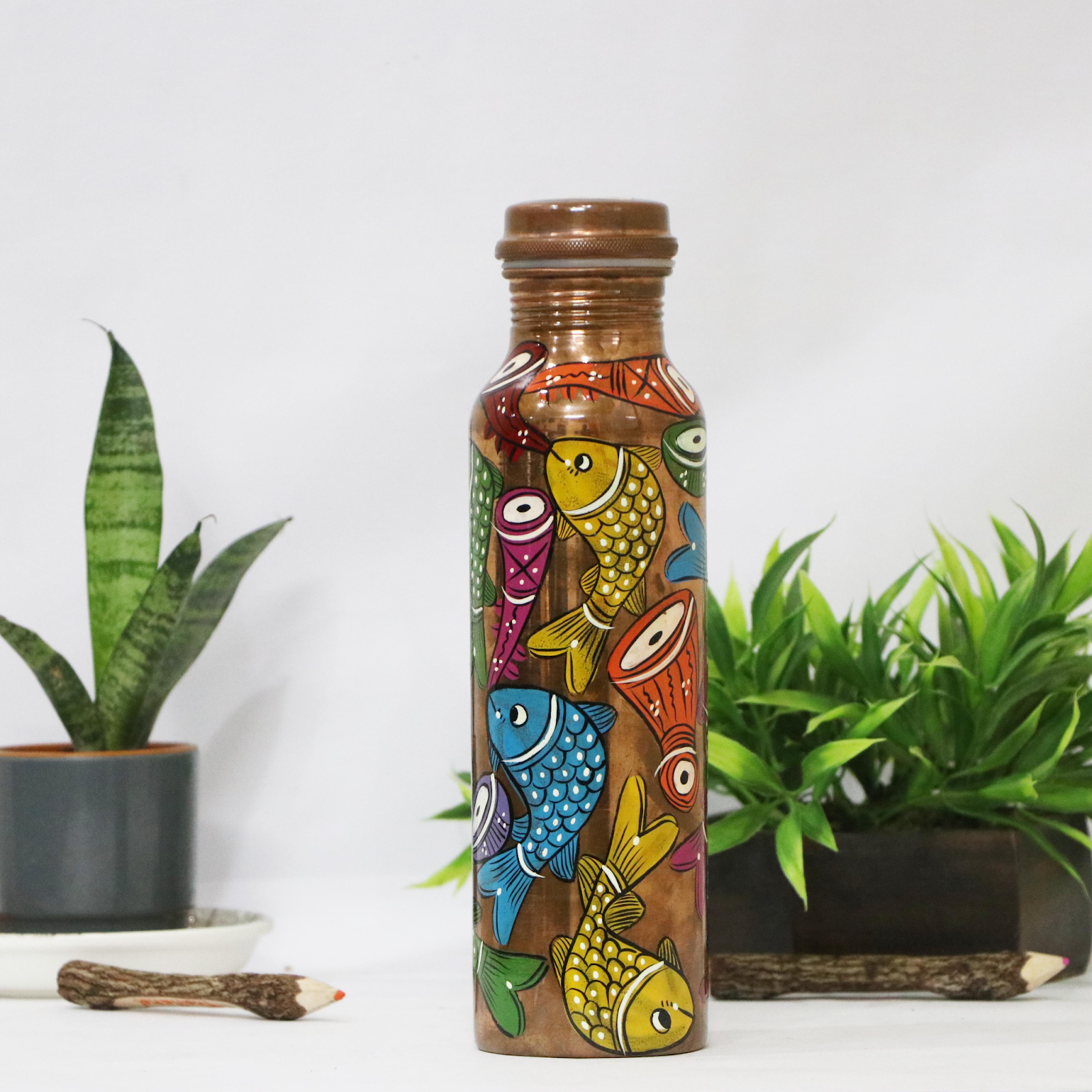 Hand Painted Pattachitra Copper Bottle 1000 Ml