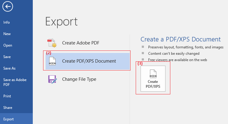 Export to create PDF window