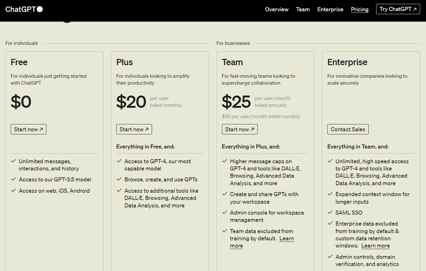 ChatGPT Pricing Plans