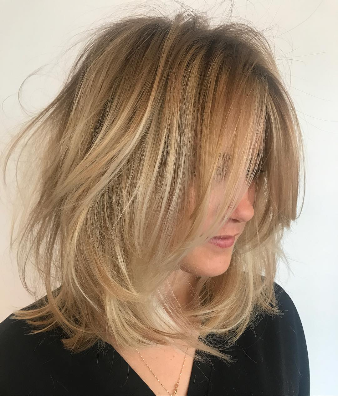 Long Tousled Lob with Root Fade Shoulder Length Hairstyles