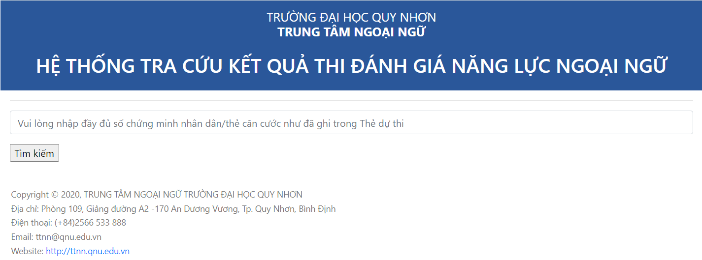 Tra cứu kết quả thi VSTEP trường Đại học Quy Nhơn