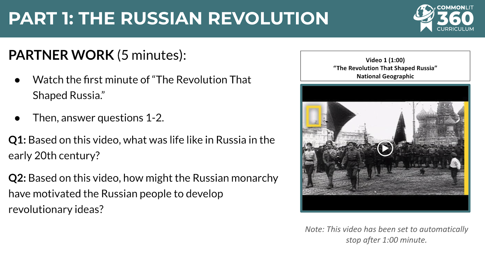 Lesson on The Russian Revolution with video of soldiers