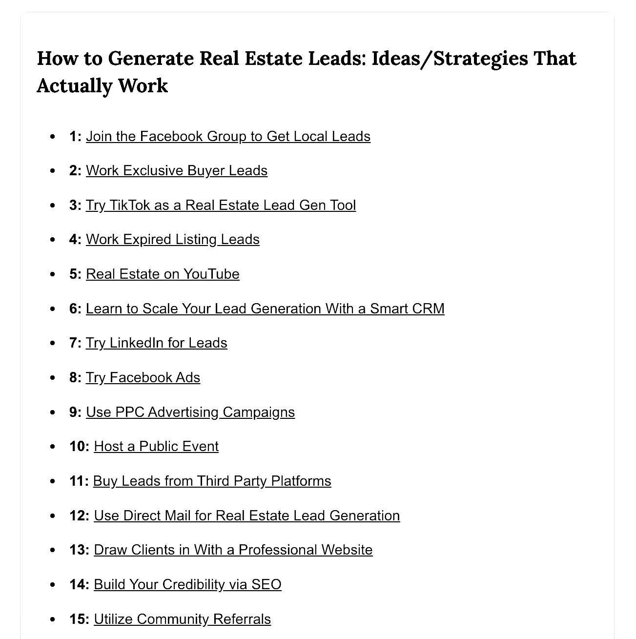 A list about how to find real estate leads.