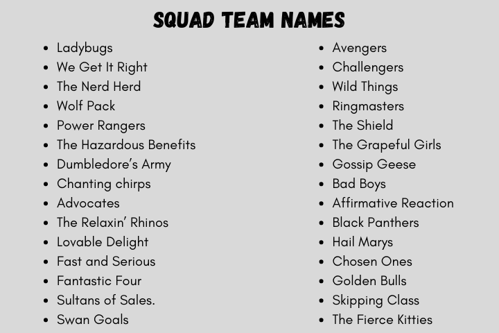 Squad Team Names