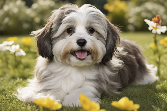 Havanese playing in the garden