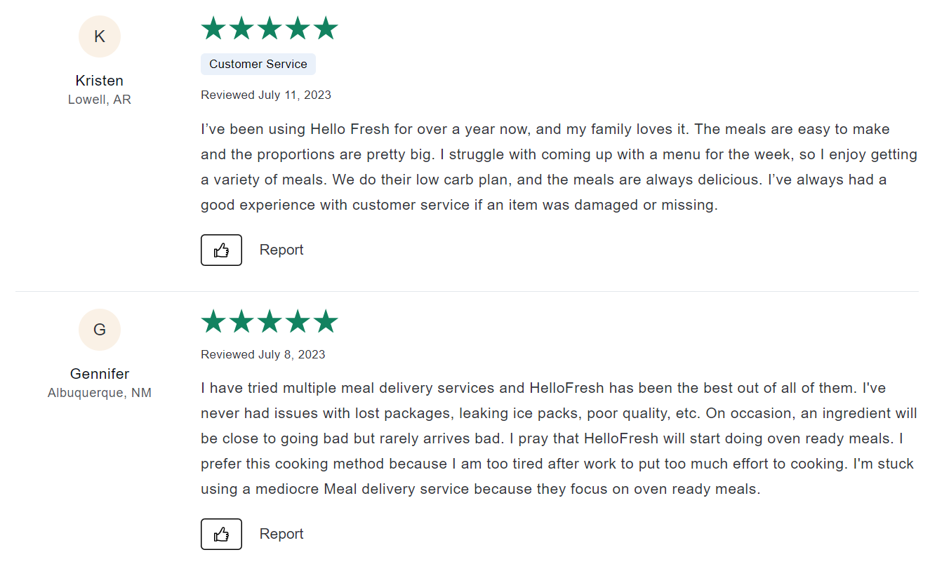 HelloFresh customer reviews