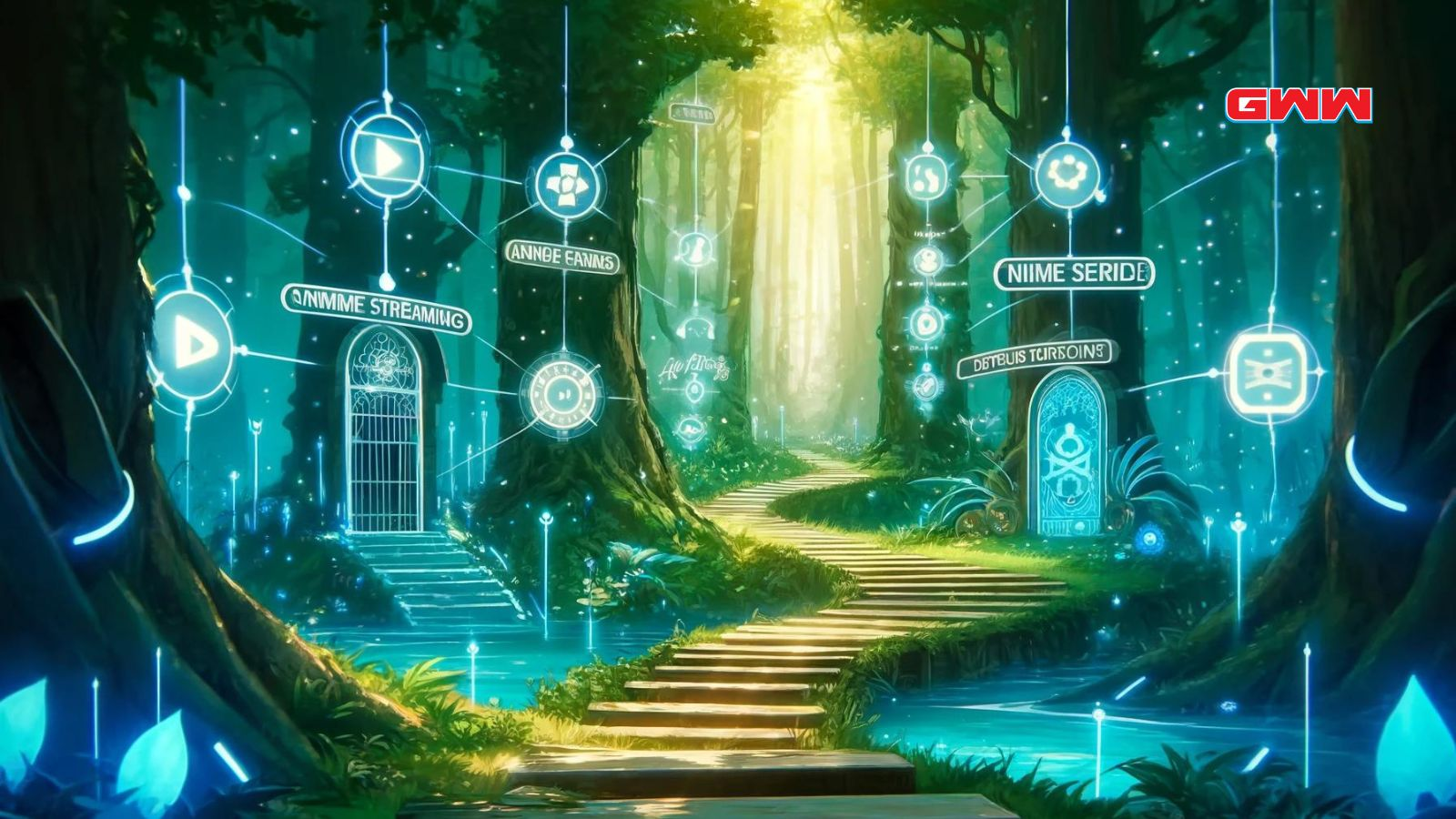 Enchanted forest with anime portals, free streaming locations