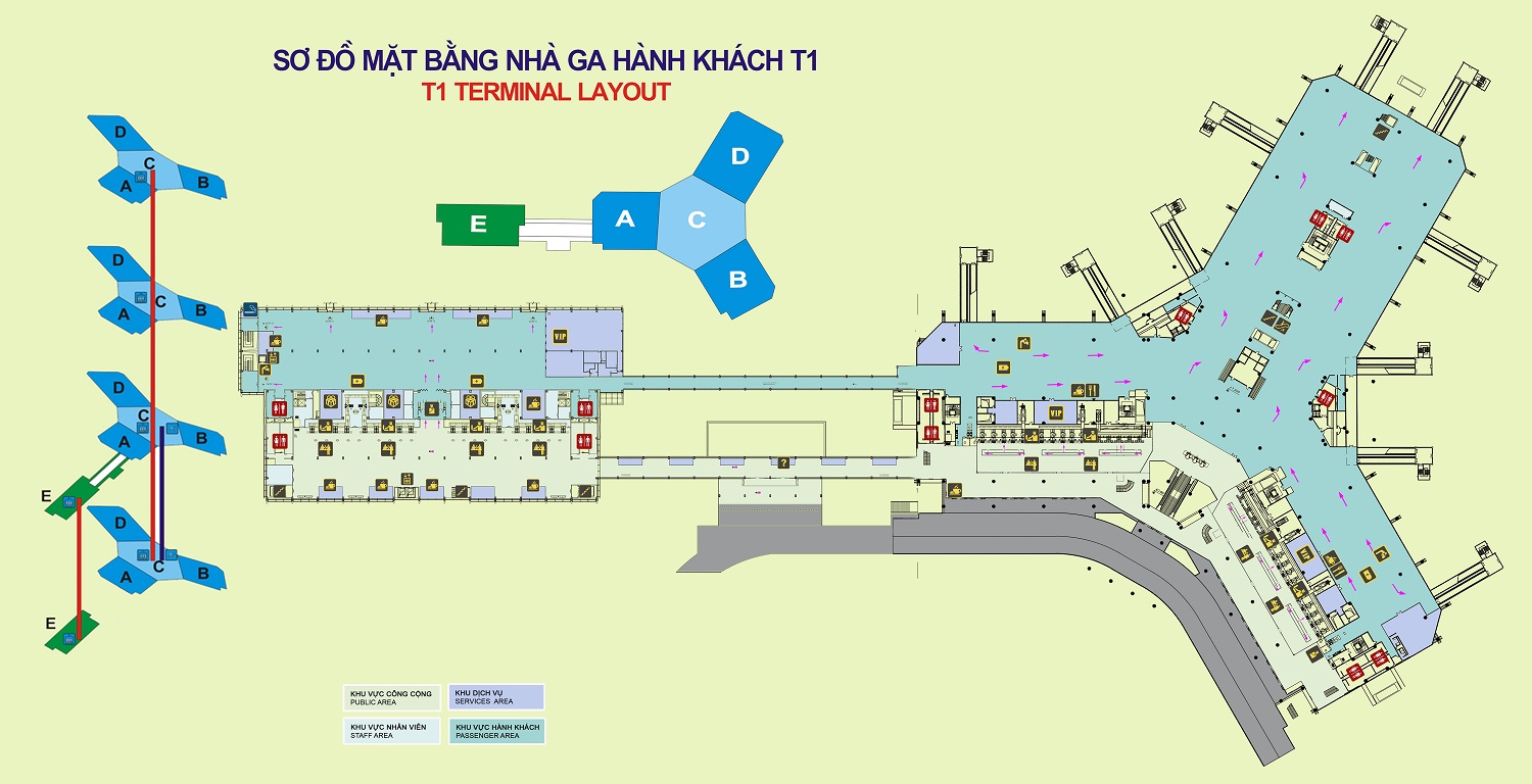 Sơ đồ nhà ga hành khách Quốc Nội - Nội Bài (T1) | Taxi sân bay rẻ