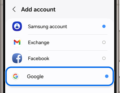 Google highlighted in Add account