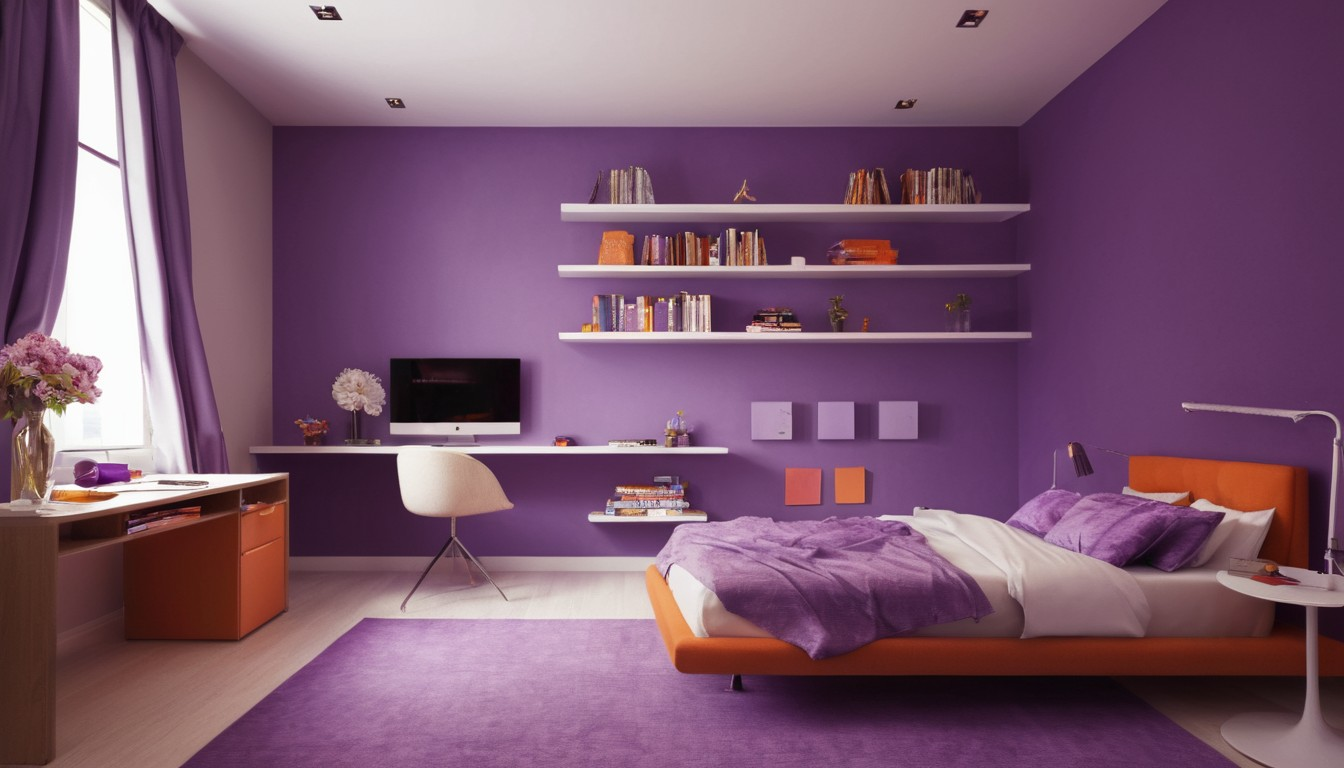 orange two colour combination for bedroom walls