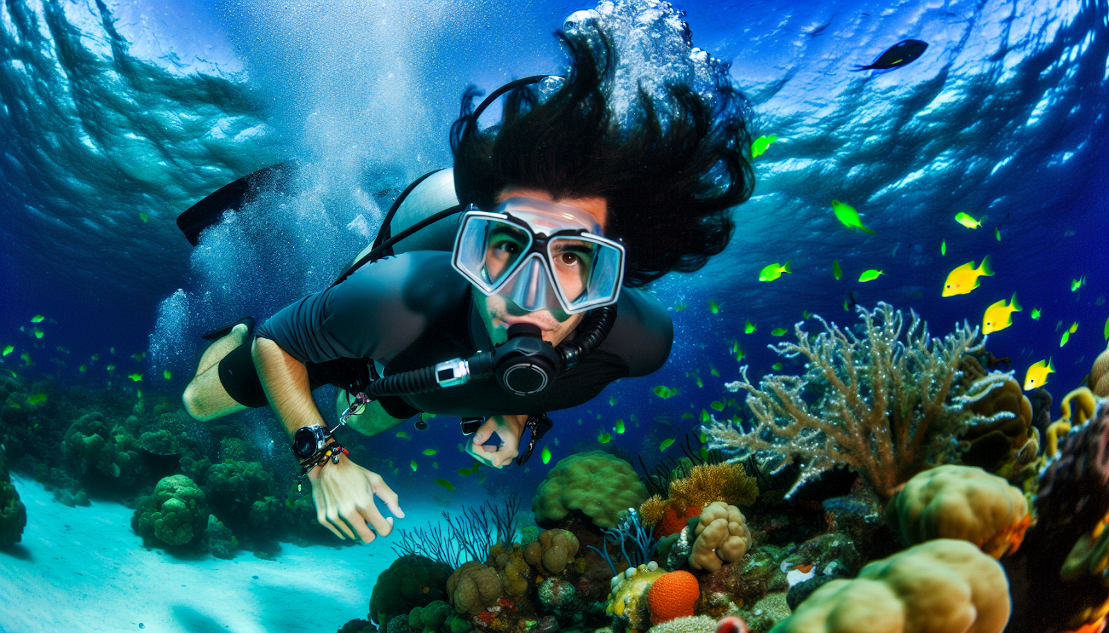 Diver exploring the underwater world with tankless dive system