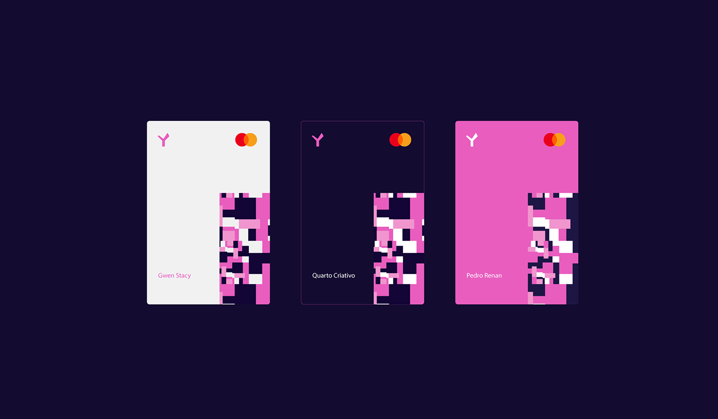 Yasbank cards in white, black, and magenta