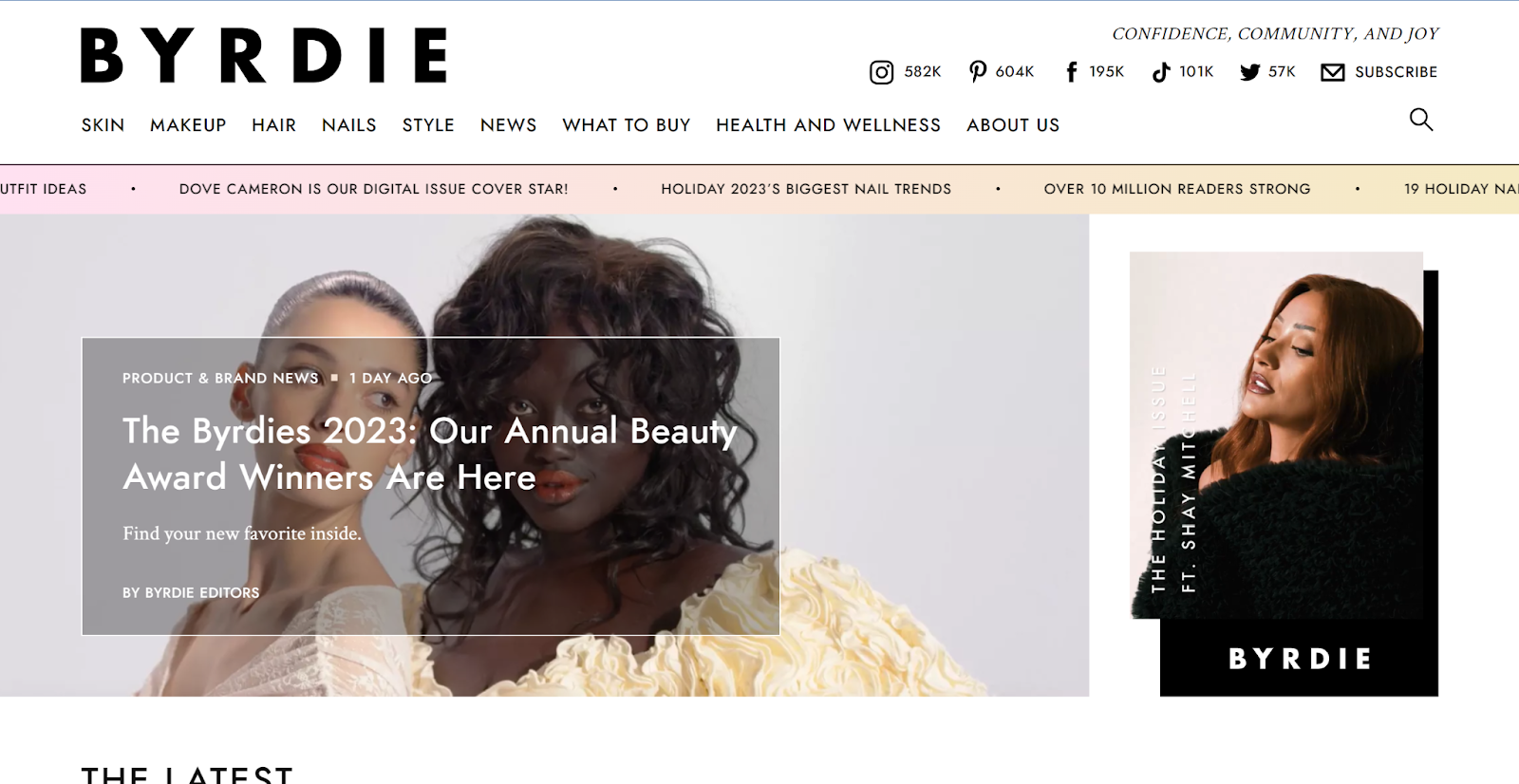 Byrdie is a popular blog covering skin, makeup, style, wellness and much more.
