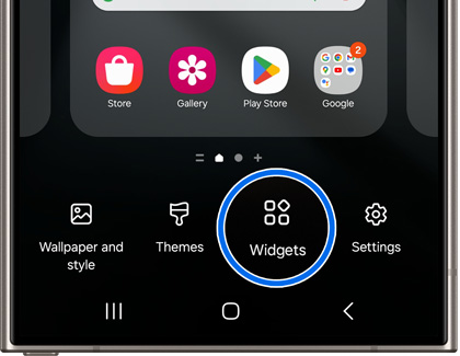 Widgets icon highlighted