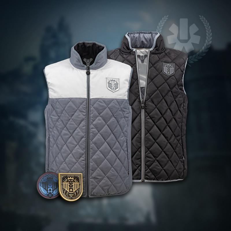 A pair of vests with patchesDescription automatically generated