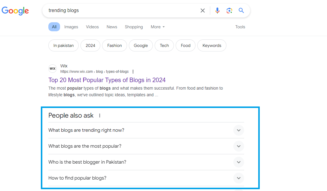 Google search engine results page showing the People Also Ask section