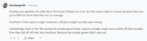 Someone on Reddit comparing gaming apps where you can win money to gambling at casinos. 