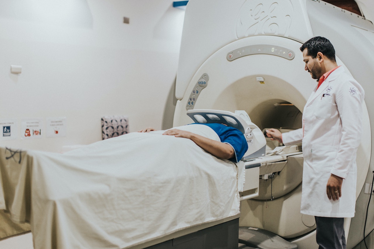 A patient receives an MRI scan.