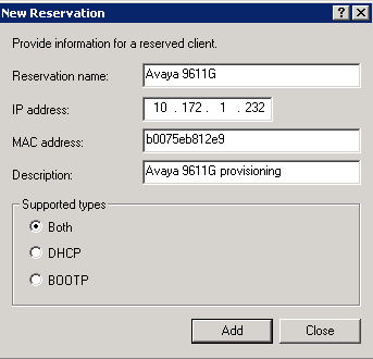 Create a new DHCP reservation