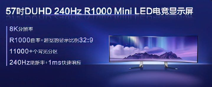 Biểu ngữ thông báo về màn hình mini-LED kép 4K 57 inch mới của TCL.