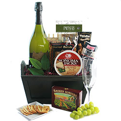 dom perignon greetings and wine gift basket for retirees
