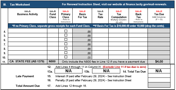Picture of 2024 Business Tax Renewal Form Section 3