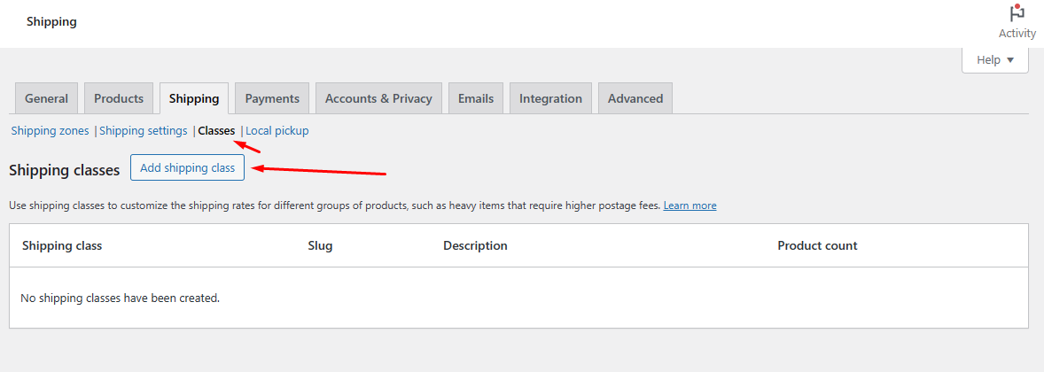 WooCommerce Shipping class