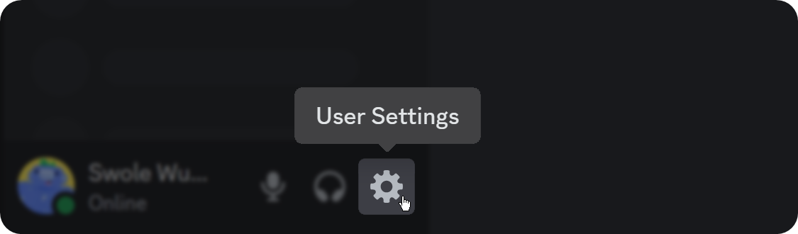 An highlight of the User Settings button in Discord