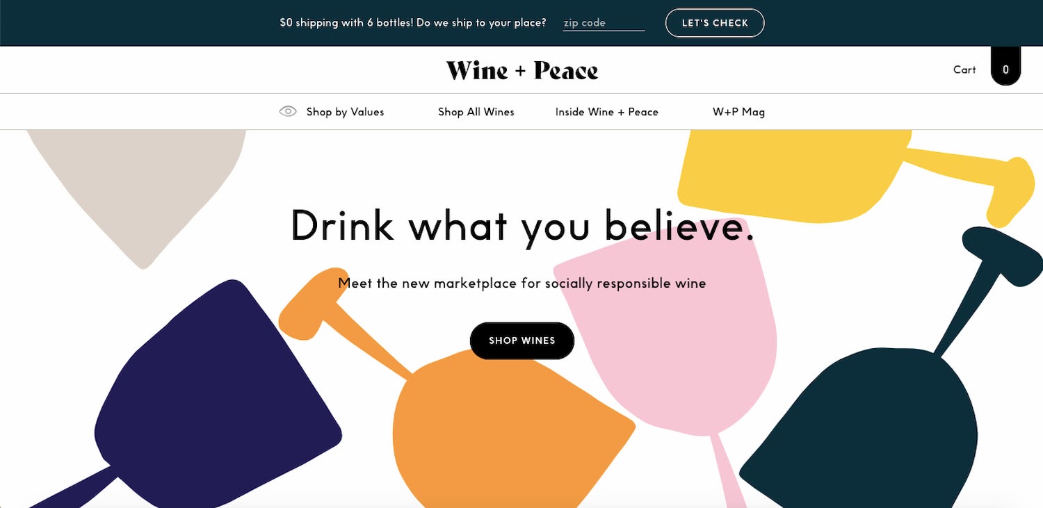 Wine + Peace is an innovative wine company with great UI design