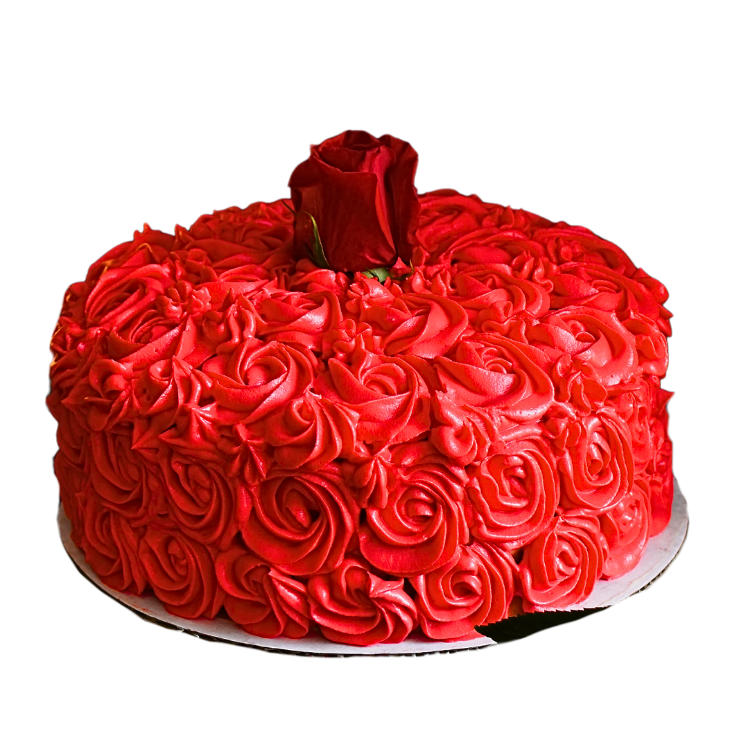 Red Velvet Creamy Rose Cake Design Image by Belly Amy's