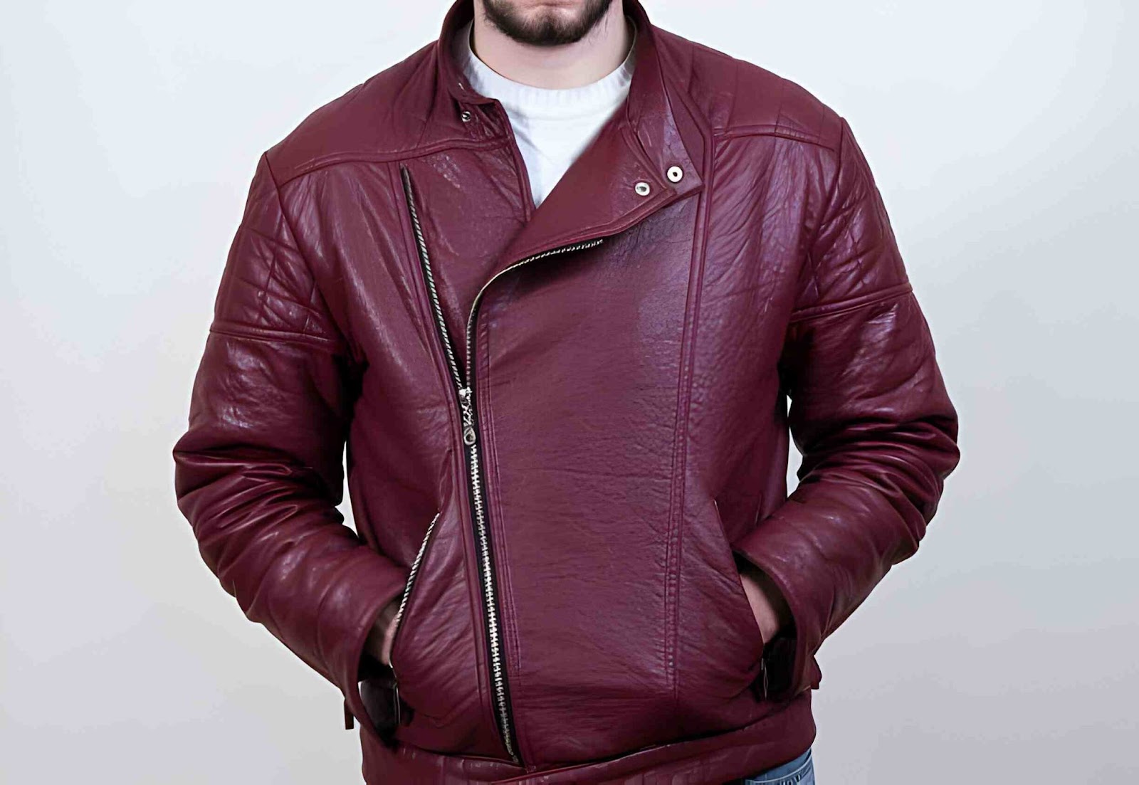 burgundy leather biker jacket mens